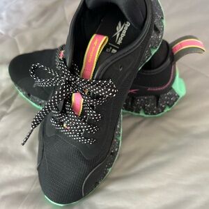 Reebok retro style Black Sneakers with Neon Pink and Mint Accents